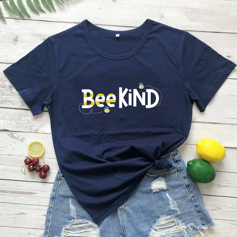 Women Short Sleeve T Shirt Bee Kind Cute Bees Printed Cotton High Quality Graphic Tee Fashion Clothing Fashion O Neck T Shirt