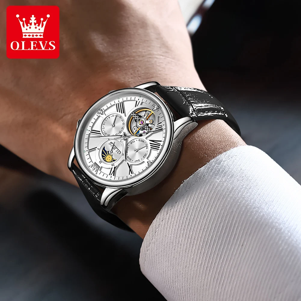 OLEVS 9912 Men Watch Classic Flywheel Skeleton Men Automatic Mechanical Watch Luxury Brand Waterproof Moonphase Men Watch Reloj - Image 3