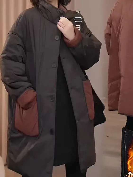 

Winter Women's Casual Versatile Simple Cotton-filled Warm Outerwear Slimming Charming Color Blo Mid-Length Cotton Coat