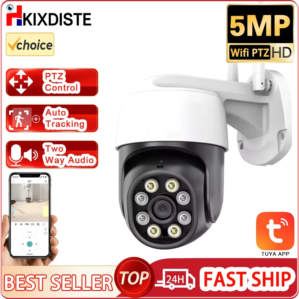 

5MP PTZ IP Camera Human Detection CCTV Camera Smart Life Home Outdoor Color Night Vision Audio Wifi Surveillance Camera Tuya APP