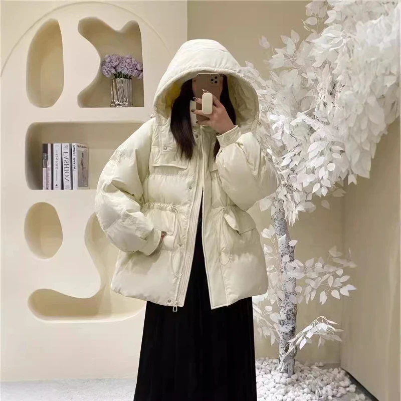 Women's Jacket Winter New Puffer Coats Korean Fashion Drawstring Outerwears Thick Windproof Warm Snow Mid-length Down Jackets