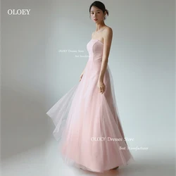 OLOEY Elegant Fairy Blush Pink Evening Dresses Korea Solid Color Strapless Wedding Party Dress Photoshoot Ankle Length Prom Gown