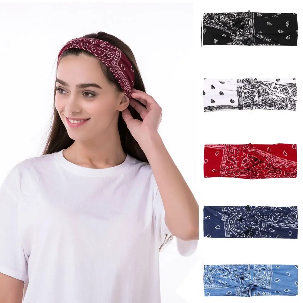 

Sweet Twist Cross Hair Accessories Girls Cashew Flower Print Bandanas Turban Headband Hairband