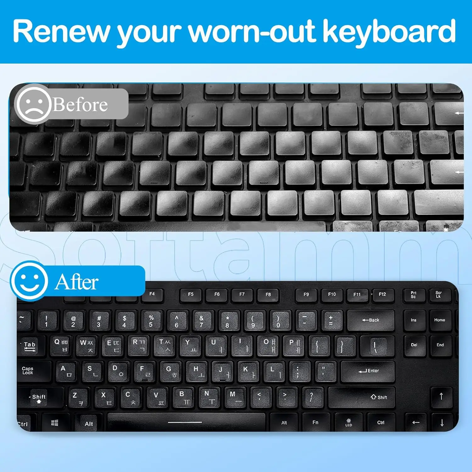 

2PCS Korean-English Keyboard Stickers White Letter/Black Background, Matte for Computer Laptop Notebook Desktop