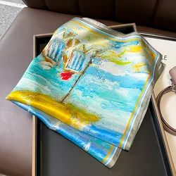 100% Silk Scarf Women elegant Luxury High Quality Spring Square Foulard Female Neckerchief Shawl Wraps Hijab Bandana Scarves