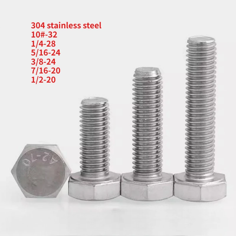 UNC/UNF 10 # -32 1/4-28 5/16-24 3/8-24 إلى 1/2-20 مسامير برأس مسدس 304 مسامير خارجية من الفولاذ المقاوم للصدأ مسامير أسنان دقيقة #1