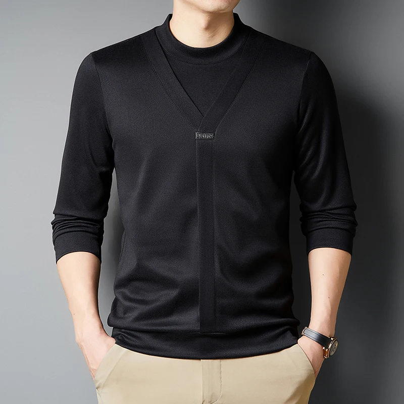 

Men's Fake Two Autumn and Winter Shirts with Thick Knitted Top and Plush, High-end Casual Hoodie with One-piece Plush