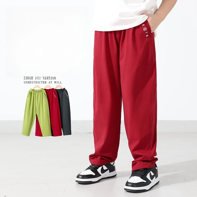 Kids Straight Pants Loose Elastic Waist Comfortable Teen Boys Girls Spring Summer School Playtime Casual Activities Sweatpants