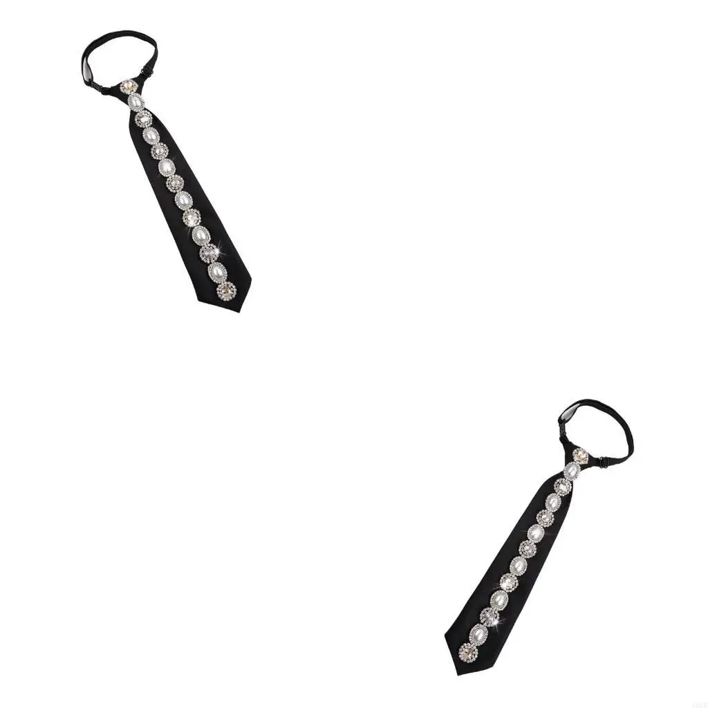 

Регулируемый черный галстук для женщин со стразами и жемчугом, предварительно завязанный галстук на шею