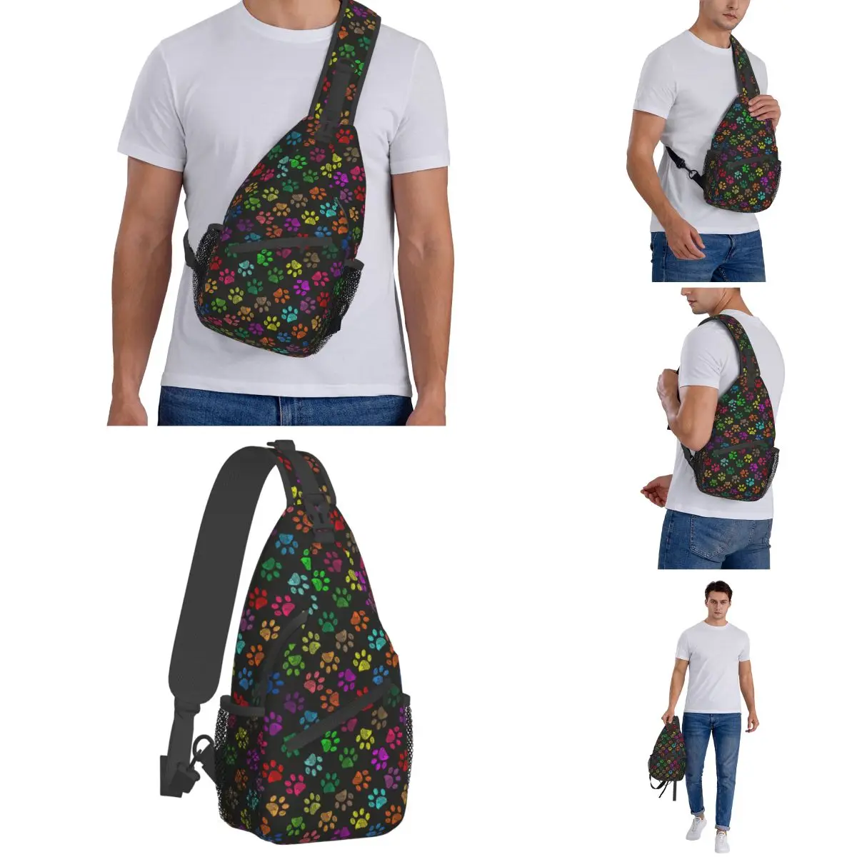 Bunte Pfote Fuß Cross body Schulter taschen coole Brusttasche Hund Katze Schulter Rucksack Tages rucksack für Wander reise Reisetasche