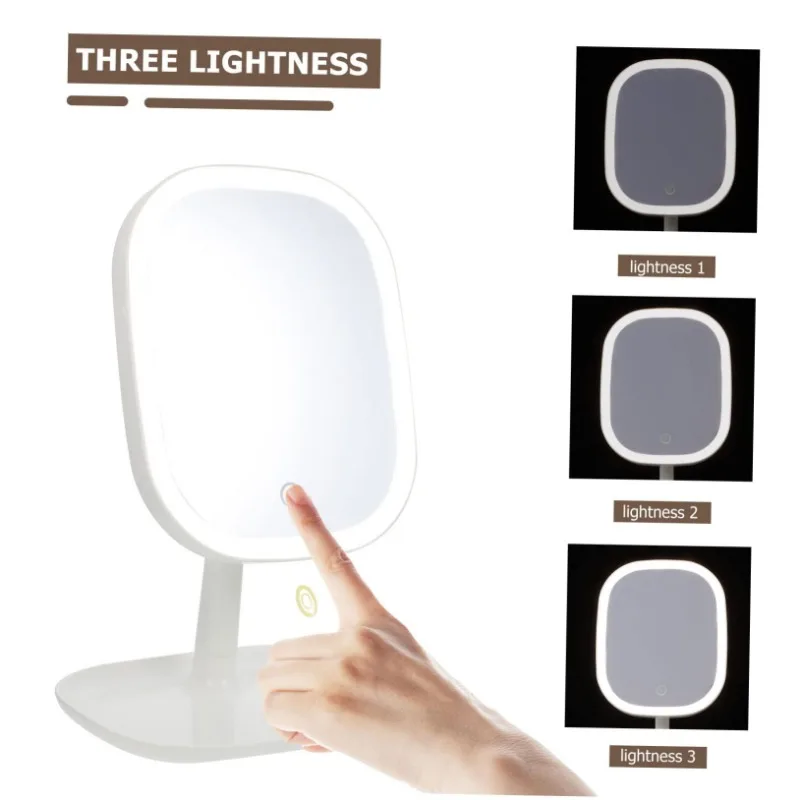 Espejo de maquillaje táctil LED con brillo, espejo de tocador de escritorio para mujer, Base estable de reflexión de alta definición para rutina