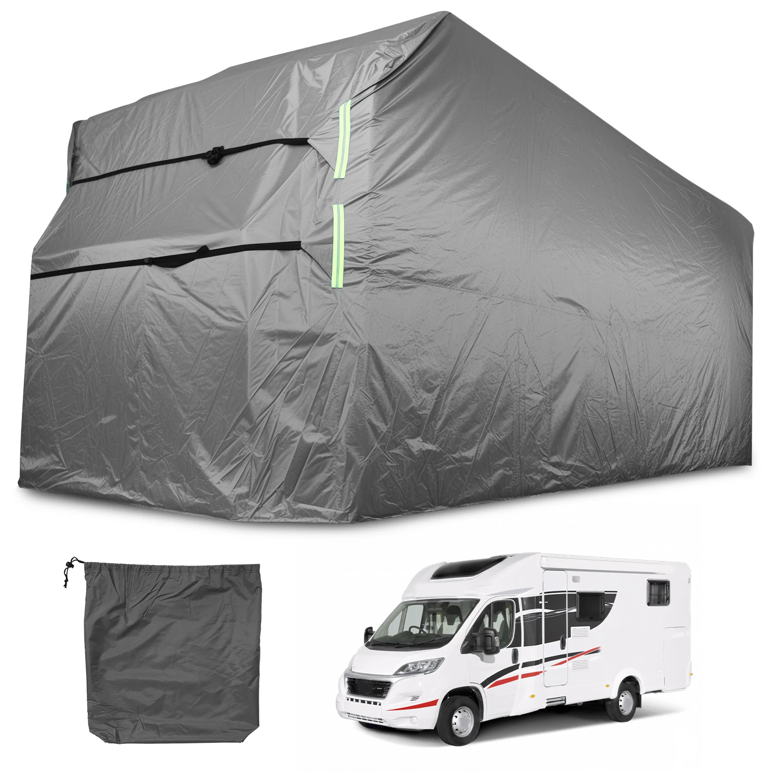 

420D Oxford Fabric Travel Trailer RV Cover Straps & Storage Bag Camper Travel Trailer Cover Windproof Waterproof for Winter Snow