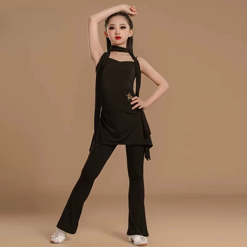 

Latin dance pants for children new 2026 style, high-waisted with small flared ruffles training suit professional quality