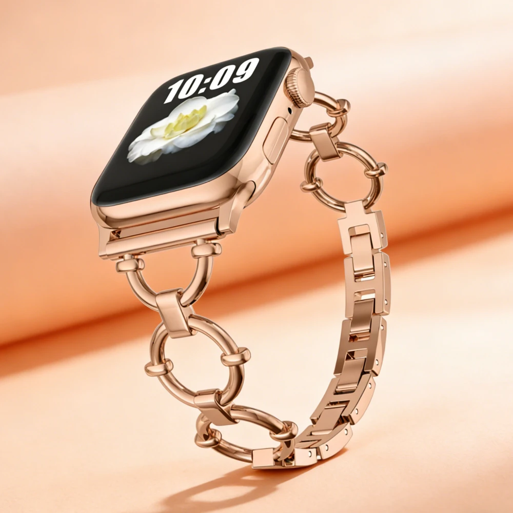 Ladies Delicate Metal Chain Watch Band, Compatible with iWatch 1-11/ SE/ Ultra, 38-49mm (Watch Not Included)