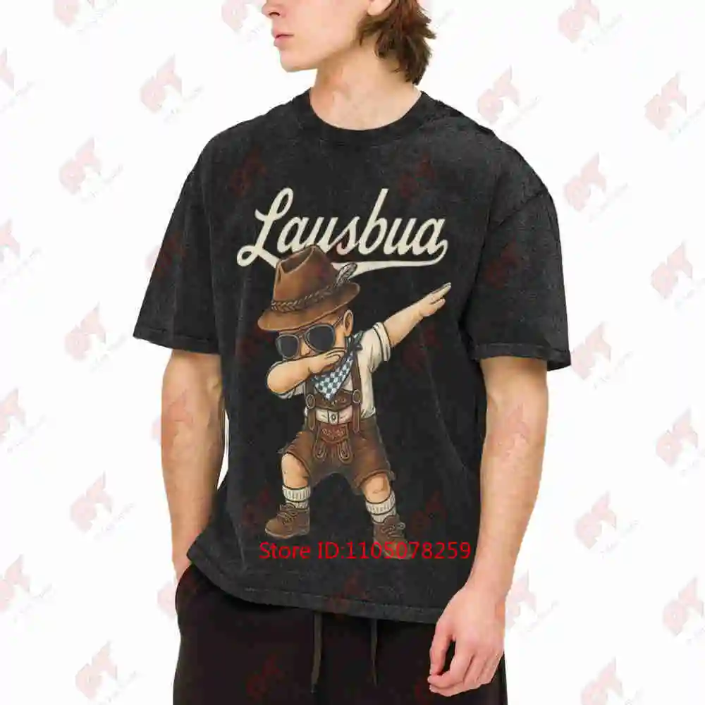Oktoberfest Lausbua Trachten Dabbing Bavarian Beer Vintage Washed Tee Pure Cotton T-Shirt
