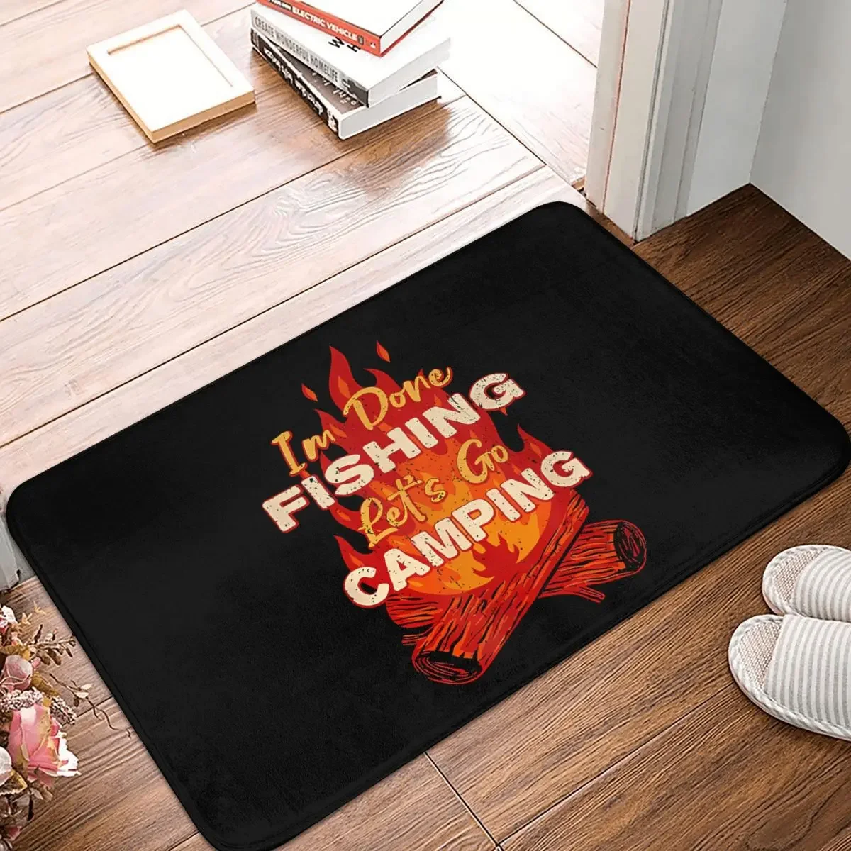 GO FISH FISHING FISHMAN Anti-Slip Rug Doormat Kitchen Mat Let's Go Camping Done Tropical Hallway Carpet Home Decorative