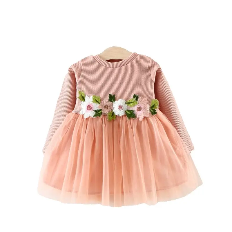 

Spring autumn girl princess dresses,children clothing waist flower long-sleeved baby girls dress,Newborn clothes Birthday suit