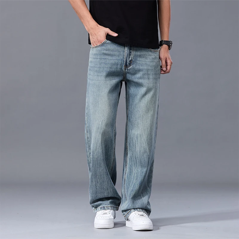 

Waed American Sle Loose Straight Leg Jeans Men's Spring Summer New Arrival Casual mid Waist Long Pants Straight Tube