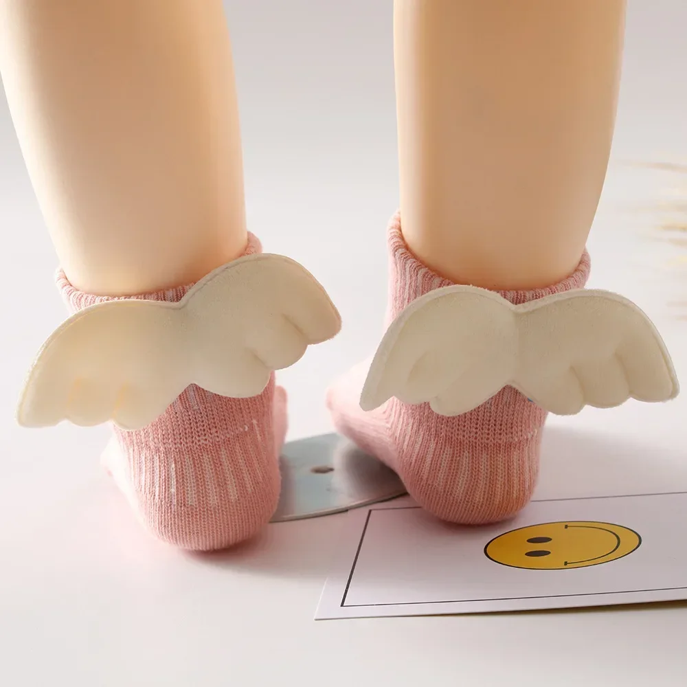 Chaussettes en pur coton avec ailes d\'ange pour bébé fille, vêtement pour nouveau-né de 0 à 1 an