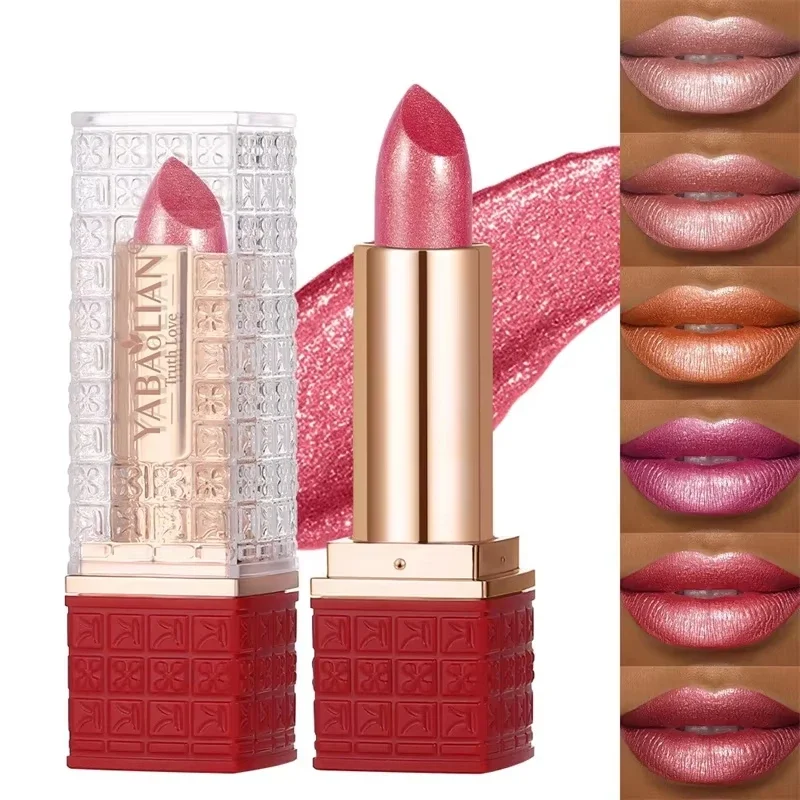 6 colori Bold & Intense Glitter Rossetto metallizzato lucido Perlescente Shimmer Lip Tint Rossetto diamante di colore facile a lunga durata