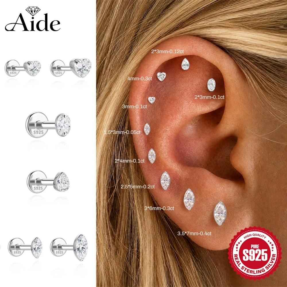 AIDE Sparkling Moissanite Women's Multi Size Heart/Horse Eye Piercing Earring 925 Sterling Silver Classic Claw Free Stone Inlaid