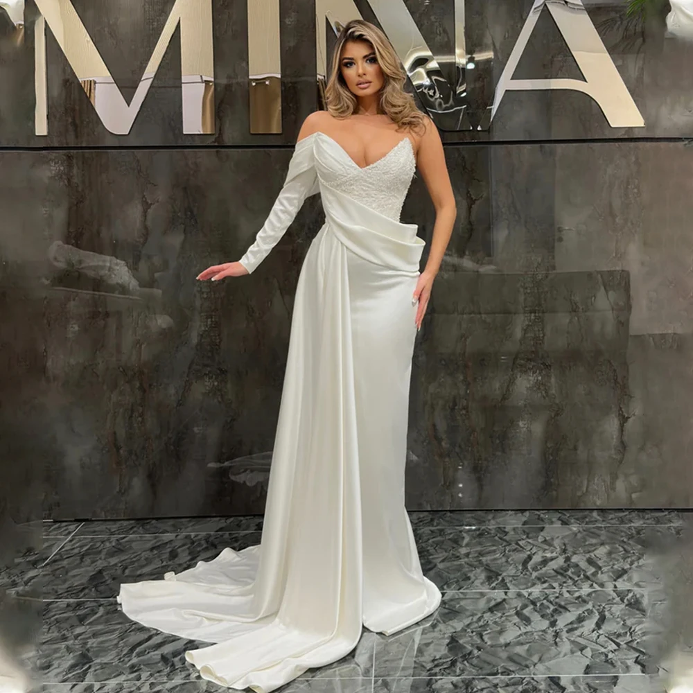 

Elegant One Shoulder V-neck Sequined Sheat/Mermaid Wedding Dresses Custom Made 2025 Rode De Morrie