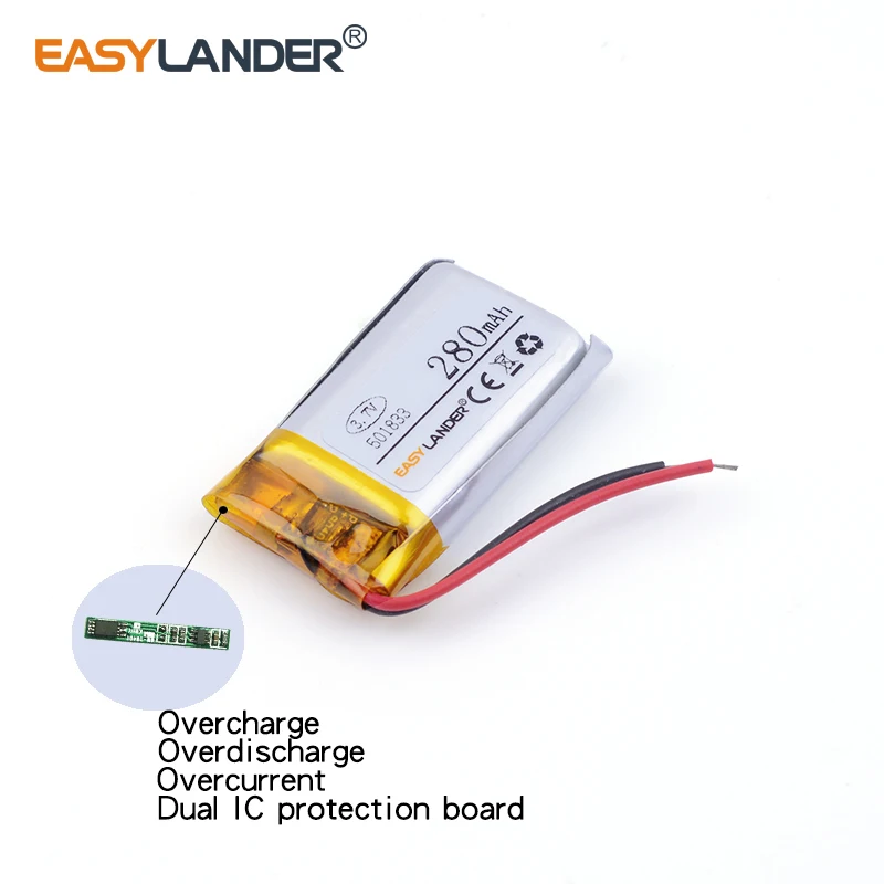 10 sztuk/partia 501833 280mAh 3.7v litowo-jonowy polimerowy akumulator do zestawu słuchawkowego Bluetooth inteligentny zegarek bransoletka sportowa mysz