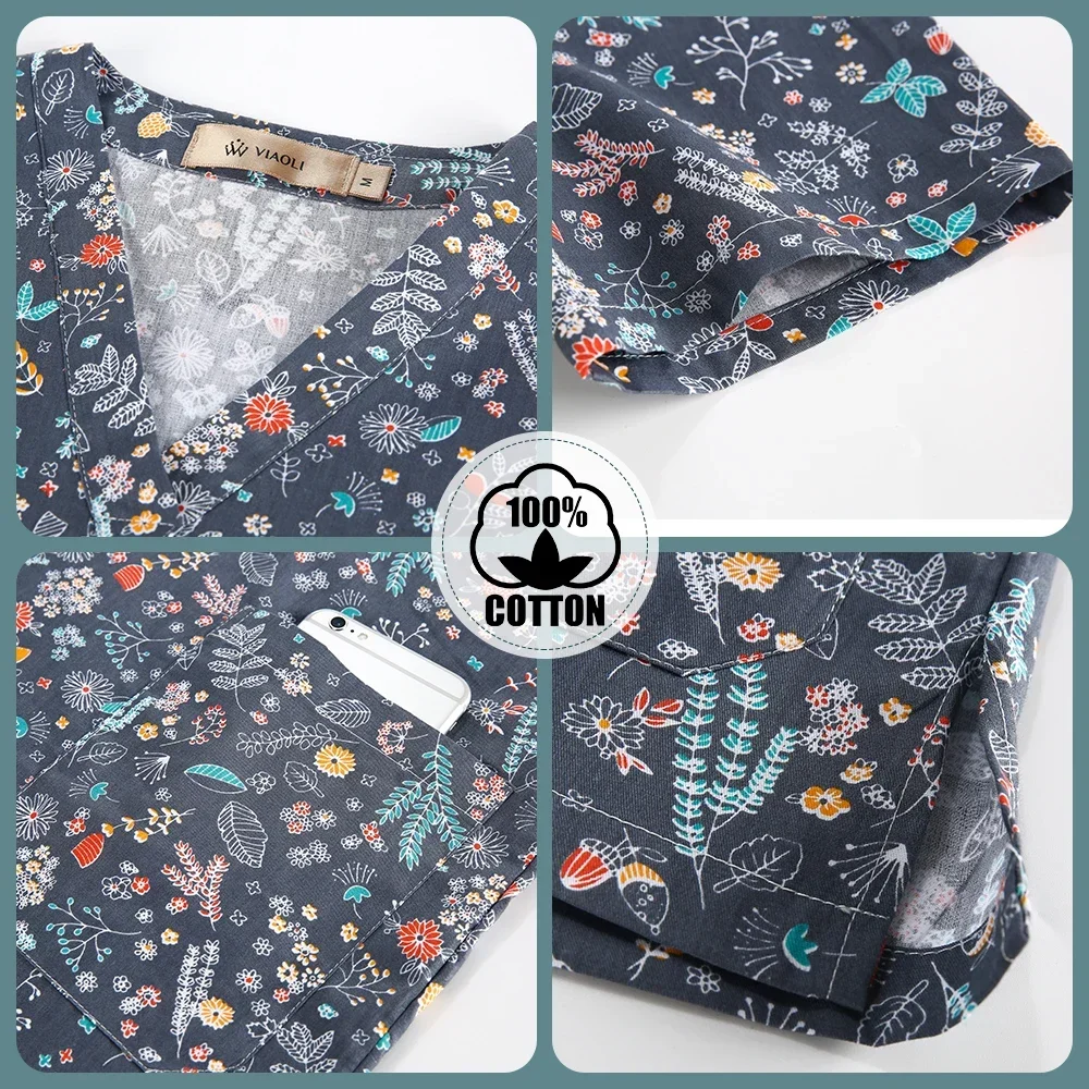 Uniformes médicos con estampado de dibujos animados para mujer, Top de dentista, veterinario, Clínica de mascotas, Hospital pediátrico, blusas médicas para hombres