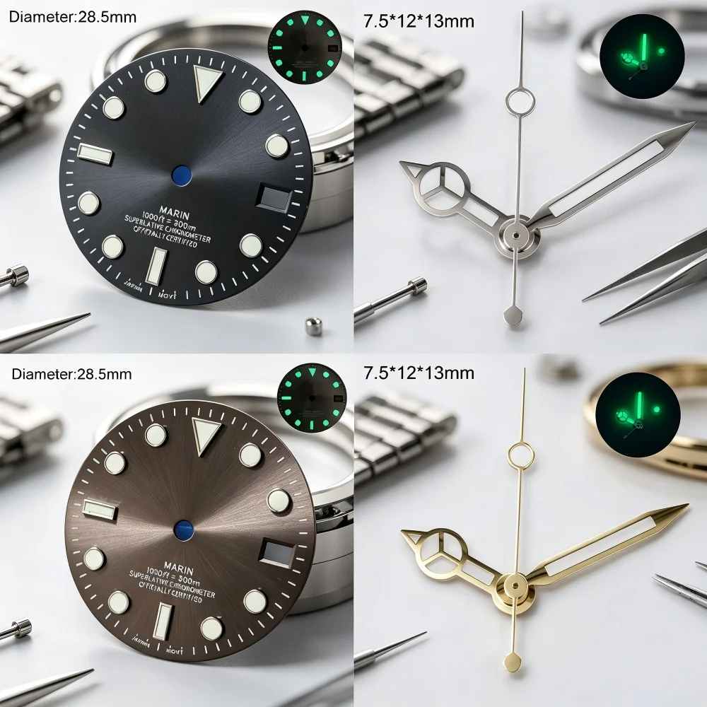 NH35 S logo dial 28.5mm marine sunray dial green luminous fit NH35 automatic mechanical watchmods modification accessories