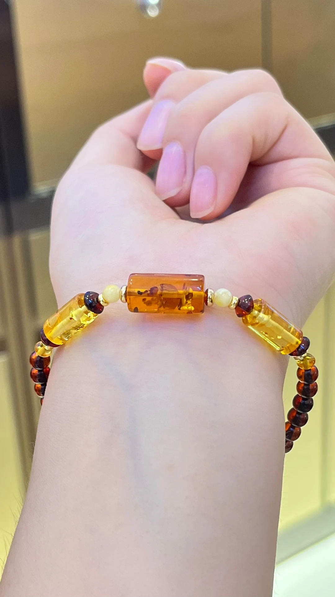 معتمد العنبر البلطيق الطبيعي سوار مُزين بالخرز متعدد الألوان الأصفر الحقيقي/الأحمر/زهرة العنبر سلسلة ستراند معصمه بوهو مجوهرات