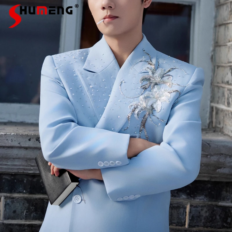 

Men's 2025 Autumn New Embroidered Floral Blazers Men's High-End Stylish Tops Trend Suit Jackets Gentleman Elegant Tailored Coats