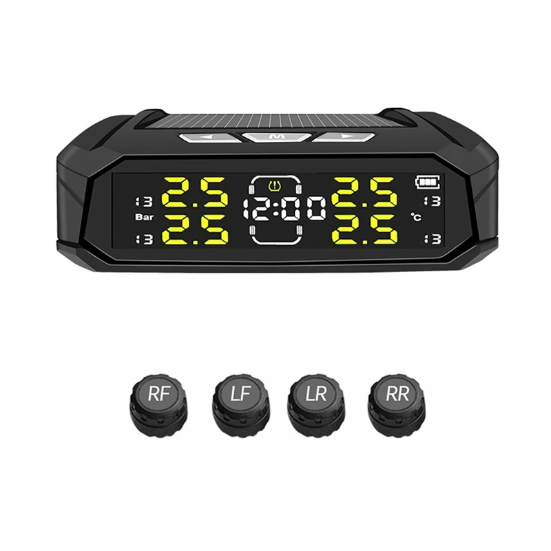 Solar Power Car TPMS Digital LCD Display Car Security Alarm Tire Pressure Monitoring System With 4 Sensors