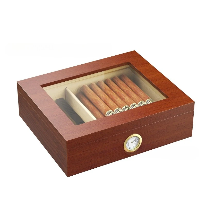 Cigar Humidor Box Cigar Case with Humidifier and Hygrometer, Cedar Wood Cigar Box with Divider, Cigar Gifts Accessories for Men view 2