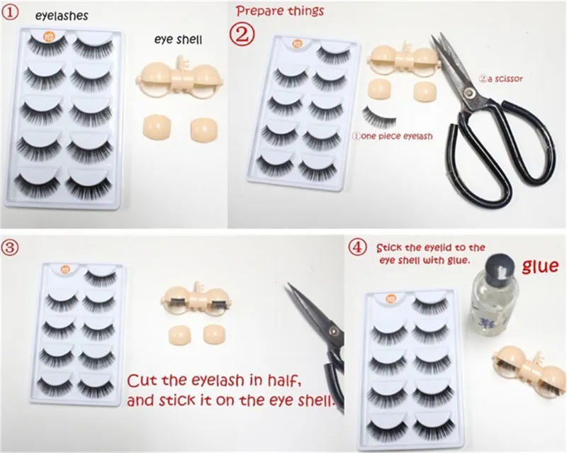 

5 пар кукольных ресниц 2,9 см - длинные накладные ресницы для кукольного макияжа, реалистичный многослойный набор ресниц для настройки куклы и фотосъемки