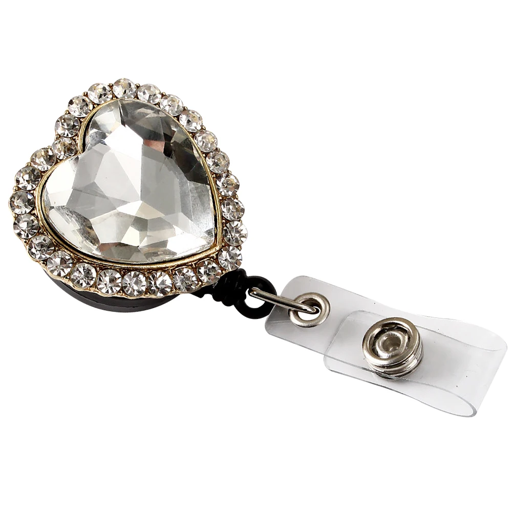

Retractable Badge Buckle Heart Shape Alloy Material Badge Reel Clip Organizer for Business Cards Wallet Key Holder