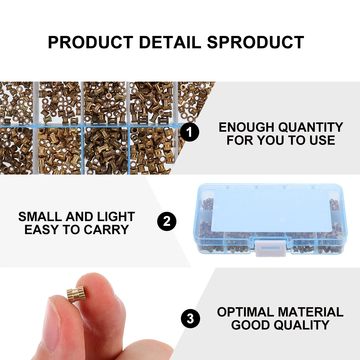 

500Pcs Yellow Brass Insert Thread Nuts Knurled Mini Thread Rivet Nuts for Quick Installation Steel Plastic Fiberglass