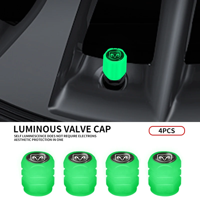 Car Tyre Valve Stem Luminous Caps Fluorescent Decor For Dodge Caravan Neon Viper Journey Demon RAM 1500 3500 SRT SXT Charger