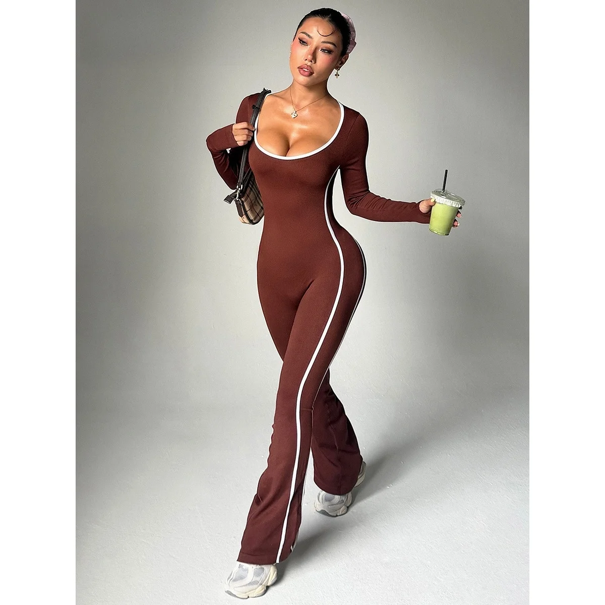 

Женский комбинезон для йоги с длинными рукавами, спортивные брюки для фитнеса, быстросохнущие, с высокой талией, длина штанин 5 дюймов, из нейлоновой ткани, комплект для йоги