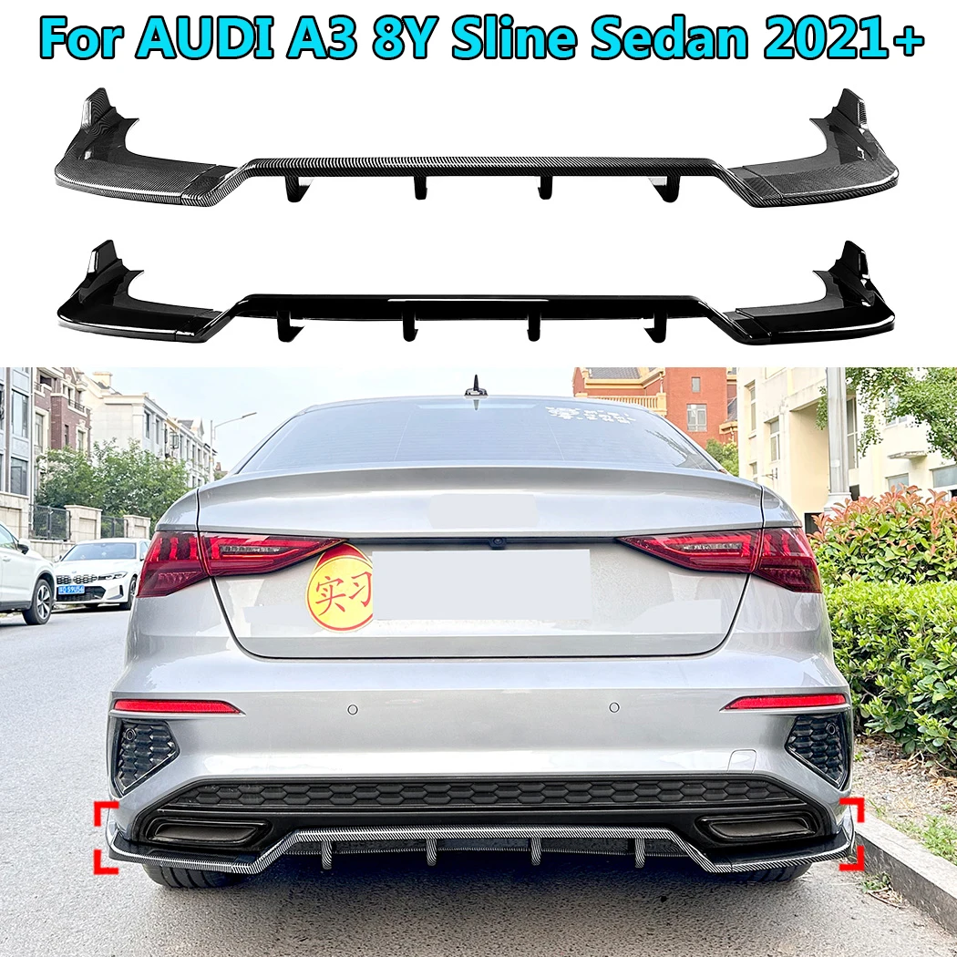 

For AUDI A3 8Y Sline Sedan 2021-2024 Rear Bumper Diffuser Lip Winglet Splitter Spoiler PP Carbon Look Car Styling Accessoires