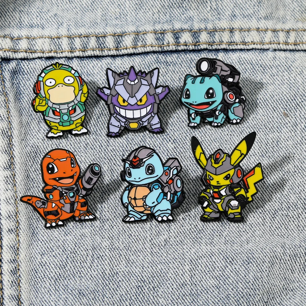 6pcs  Fashion Animal Brooch Set Creative Pikachu cos Eevee Cosplay Cartoon Badges Lapel Brooches for Backpacks Friends gift