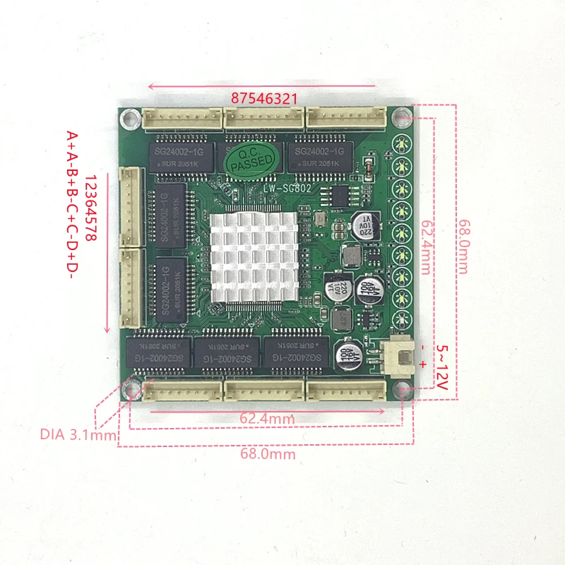 ギガビットイーサネットスイッチ,8ポートACスイッチ100/1000ギガビット5V,DC統合モジュール5v 12v 1a-3a,産業用イーサネットスイッチ