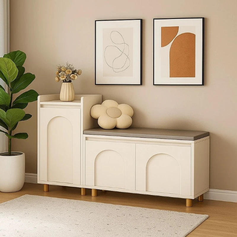 Home change shoe stool shoe cabinet seat stool integrated door household shoe rack cream
