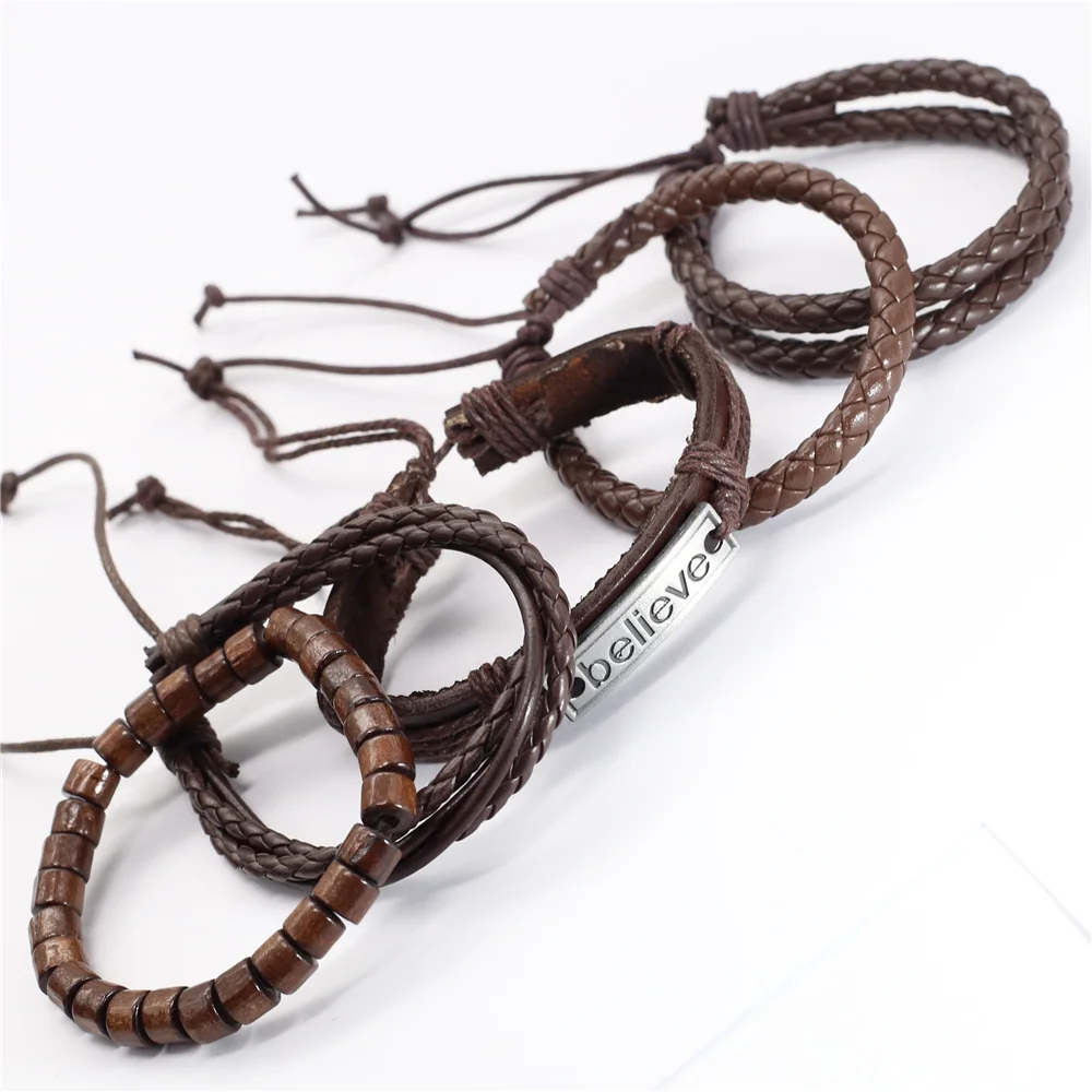 10 Teile/satz Schwarz Wrap Woven Neue Mode Handgemachte Männer Armbänder Männlichen Frauen Leder Armbänder Männer Armreif Großhandel Schmuck Geschenk – Detail 27