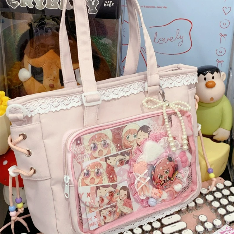 

Top Handle Bag Anime Ribbon Tote Shoulder Bag Cute Soft Girl Casual Large Capacity Comfortable and Versatile Texture Ita Bag