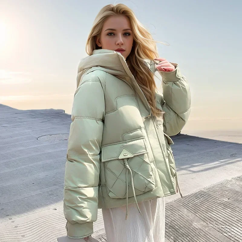 2024 Nieuwe Winter Vrouwen Warm Dons Katoenen Jas Mode Capuchon Dikke Puffer Jas Casual Losse Bovenkleding Vrouwelijke Katoenen Gewatteerde Jassen