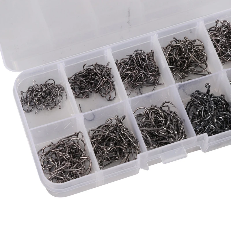 

10 Different Sizes Fishing Hooks Fishhook With box Bait holder Tool Accessories Set Carbon steel Useful Practical