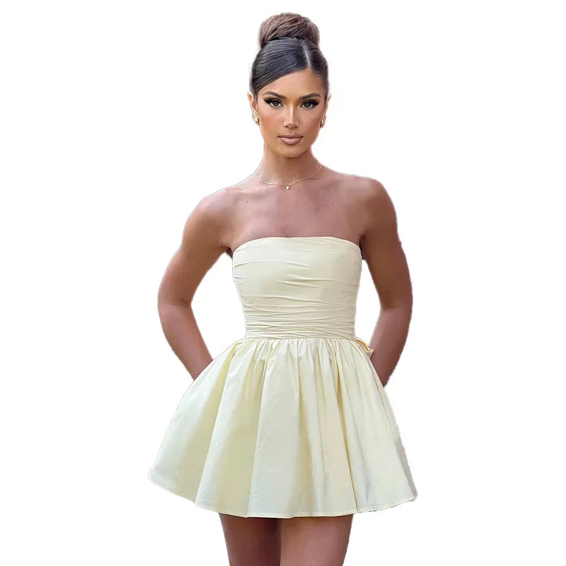 2024 New Street style strapless floral bow A-line dress Instagram popular with the same slim fitting waist short skirt CSM55YY