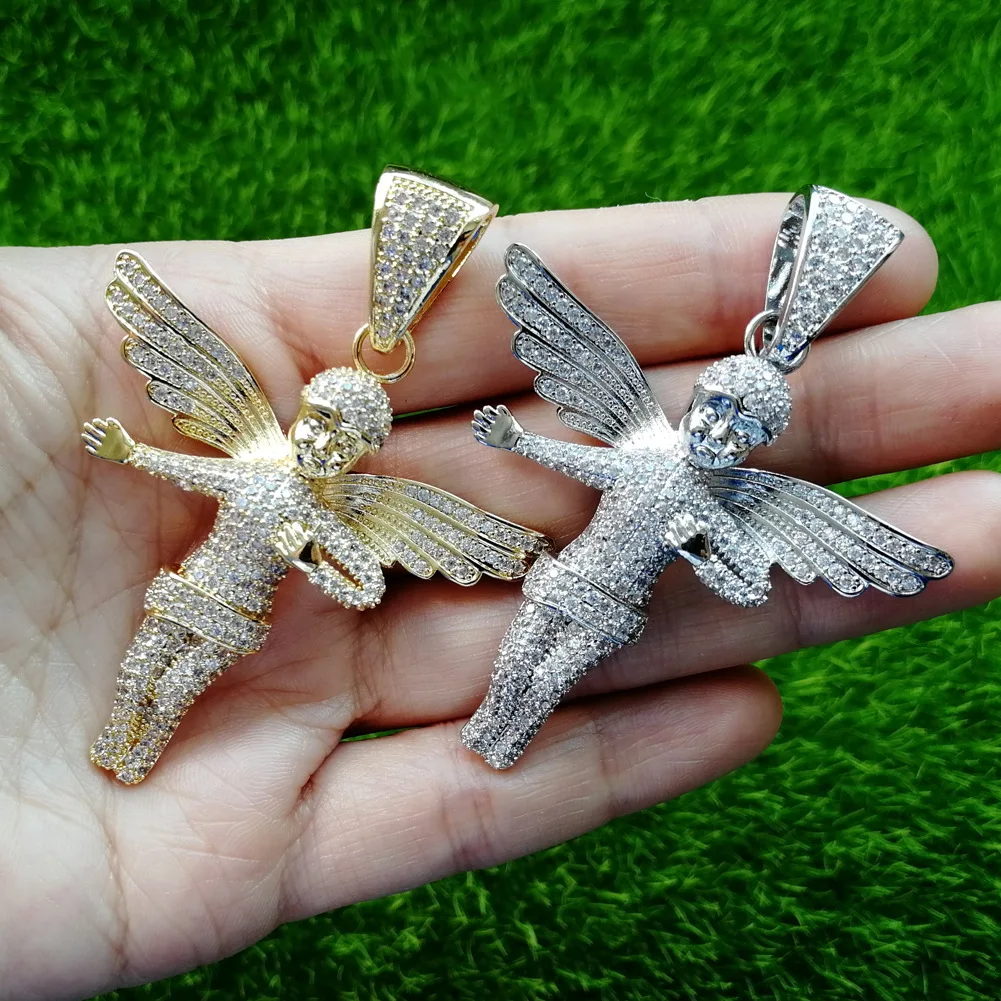 

Унисекс аксессуар в стиле хип-хоп, медь, инкрустированный цирконом, уличный рэп, ожерелье с крылатым ангелом, ювелирные изделия