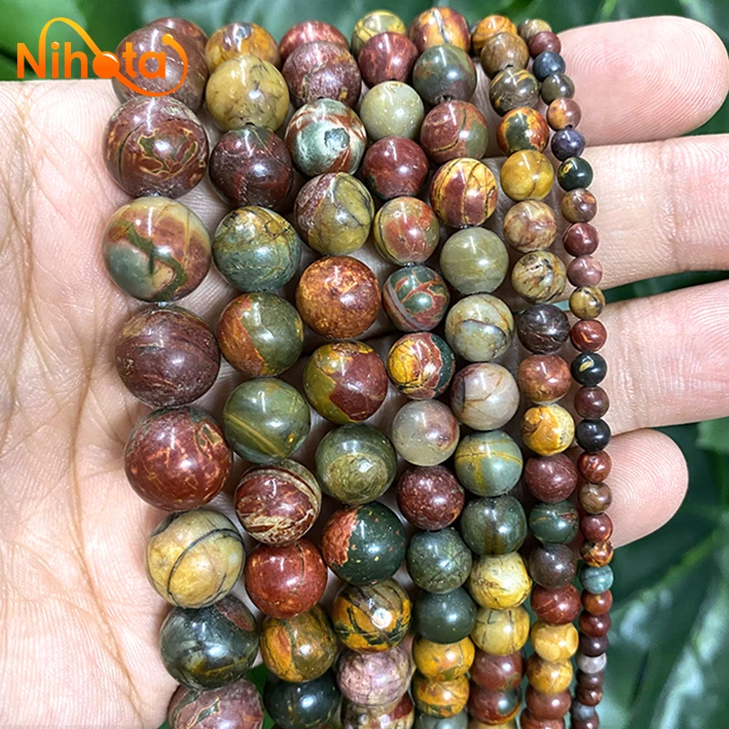 Natural Picasso Jaspers Round Loose Spacer Beads For DIY Handmade Bracelet Accessories Jewelry Making 15\'\' Strand 4/6/8/10/12mm