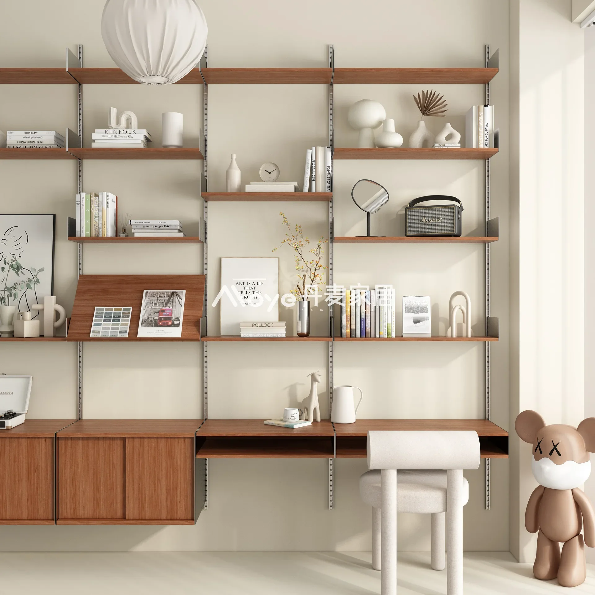 رف Vitsoe606 رف كتب على الحائط الاسكندنافي رف تخزين مثبت على الحائط من الخشب الصلب #4